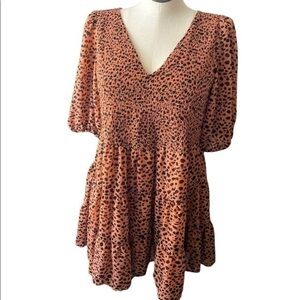 ASOS DESIGN shirred mini tiered smock dress with v neck in polka dot Sz 10